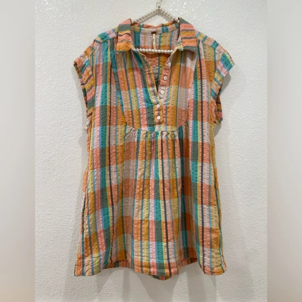 Free people Dreamers Madras Mini Dress size M - Picture 4 of 7